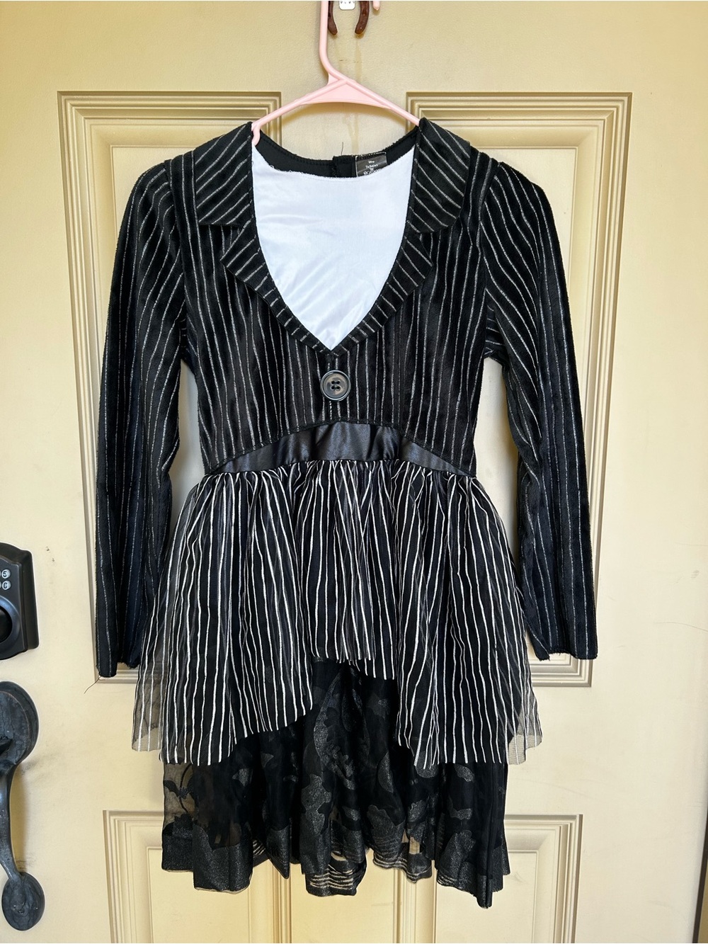 Disney NBC Black Pinstripe Peplum Jack Skellington Costume - Girls